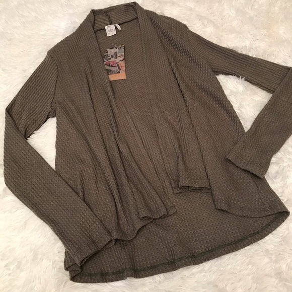 Paper Crane Open Front Green Waffle Cardigan NWT - Picture 1 of 11